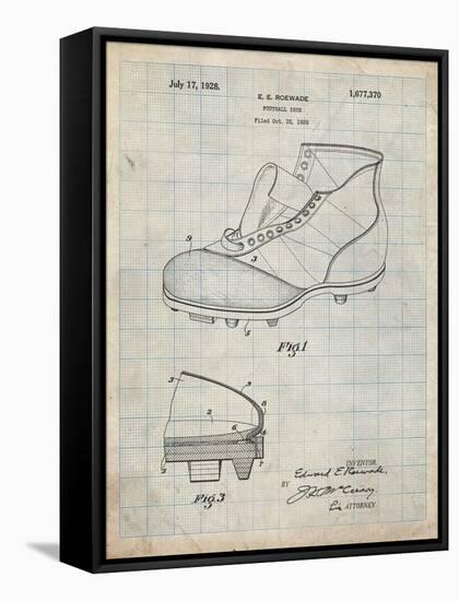 PP823-Antique Grid Parchment Football Cleat 1928 Patent Poster-Cole Borders-Framed Stretched Canvas