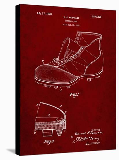 PP823-Burgundy Football Cleat 1928 Patent Poster-Cole Borders-Stretched Canvas