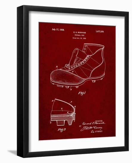 PP823-Burgundy Football Cleat 1928 Patent Poster-Cole Borders-Framed Giclee Print