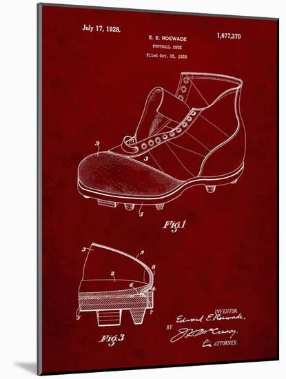 PP823-Burgundy Football Cleat 1928 Patent Poster-Cole Borders-Mounted Giclee Print