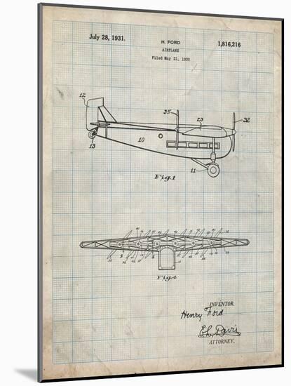 PP849-Antique Grid Parchment Ford Tri-Motor Airplane "The Tin Goose" Patent Poster-Cole Borders-Mounted Giclee Print