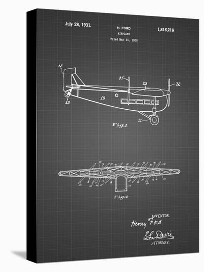 PP849-Black Grid Ford Tri-Motor Airplane "The Tin Goose" Patent Poster-Cole Borders-Stretched Canvas