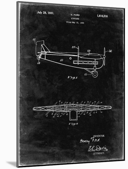 PP849-Black Grunge Ford Tri-Motor Airplane "The Tin Goose" Patent Poster-Cole Borders-Mounted Giclee Print