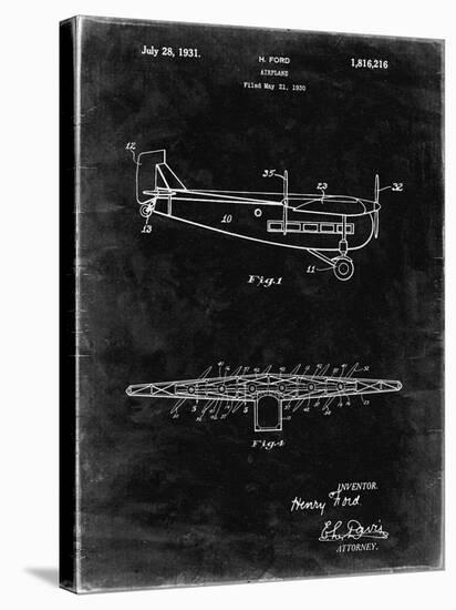 PP849-Black Grunge Ford Tri-Motor Airplane "The Tin Goose" Patent Poster-Cole Borders-Stretched Canvas