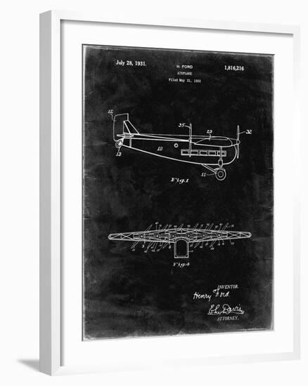 PP849-Black Grunge Ford Tri-Motor Airplane "The Tin Goose" Patent Poster-Cole Borders-Framed Giclee Print