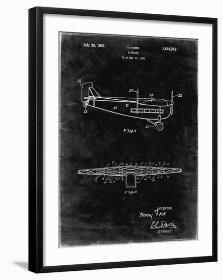 PP849-Black Grunge Ford Tri-Motor Airplane "The Tin Goose" Patent Poster-Cole Borders-Framed Giclee Print