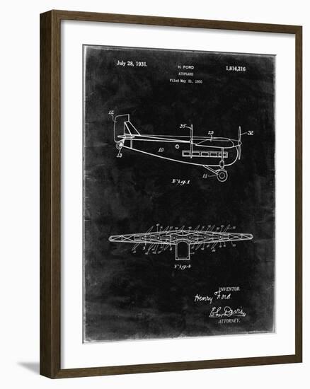 PP849-Black Grunge Ford Tri-Motor Airplane "The Tin Goose" Patent Poster-Cole Borders-Framed Giclee Print