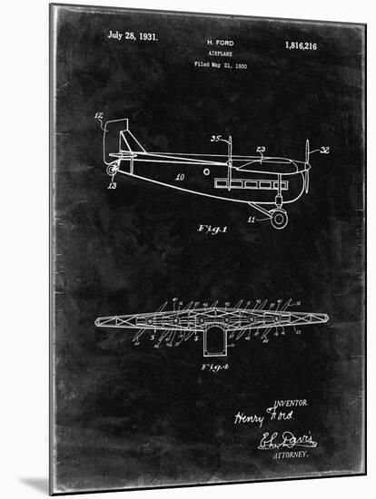 PP849-Black Grunge Ford Tri-Motor Airplane "The Tin Goose" Patent Poster-Cole Borders-Mounted Giclee Print