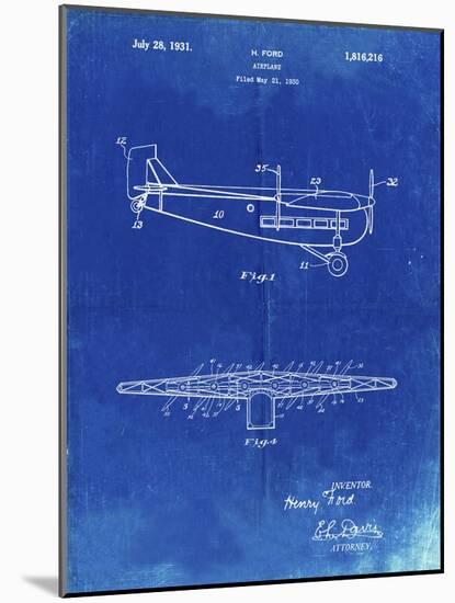 PP849-Faded Blueprint Ford Tri-Motor Airplane "The Tin Goose" Patent Poster-Cole Borders-Mounted Giclee Print