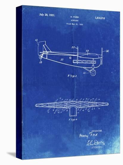 PP849-Faded Blueprint Ford Tri-Motor Airplane "The Tin Goose" Patent Poster-Cole Borders-Stretched Canvas