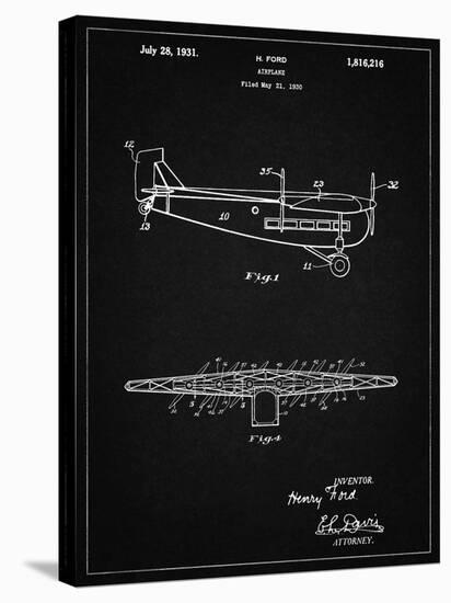 PP849-Vintage Black Ford Tri-Motor Airplane "The Tin Goose" Patent Poster-Cole Borders-Stretched Canvas