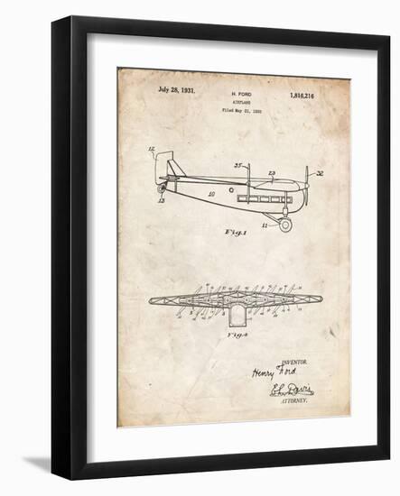 PP849-Vintage Parchment Ford Tri-Motor Airplane "The Tin Goose" Patent Poster-Cole Borders-Framed Giclee Print