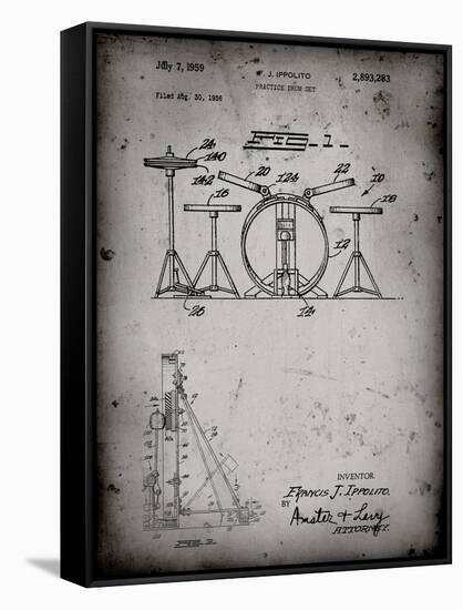 PP852-Faded Grey Frank Ippolito Practice Drum Set Patent Poster-Cole Borders-Framed Stretched Canvas