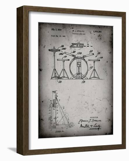 PP852-Faded Grey Frank Ippolito Practice Drum Set Patent Poster-Cole Borders-Framed Giclee Print