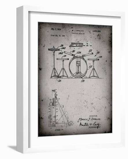 PP852-Faded Grey Frank Ippolito Practice Drum Set Patent Poster-Cole Borders-Framed Giclee Print