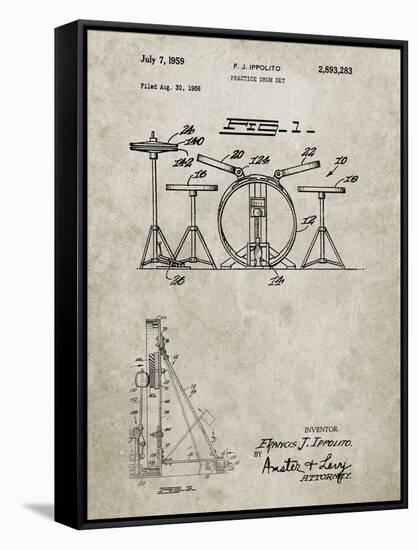 PP852-Sandstone Frank Ippolito Practice Drum Set Patent Poster-Cole Borders-Framed Stretched Canvas