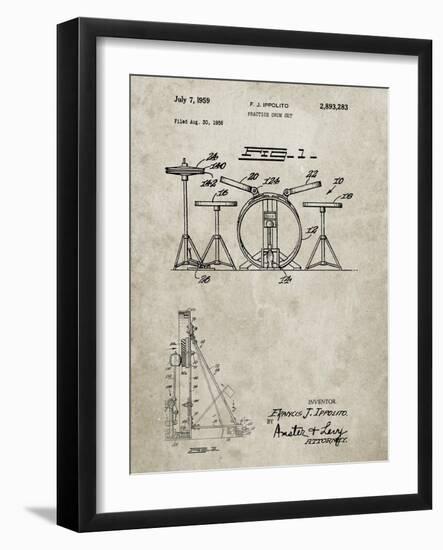 PP852-Sandstone Frank Ippolito Practice Drum Set Patent Poster-Cole Borders-Framed Giclee Print