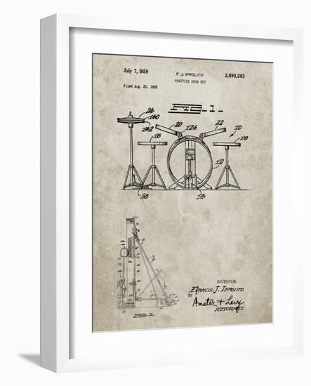 PP852-Sandstone Frank Ippolito Practice Drum Set Patent Poster-Cole Borders-Framed Giclee Print