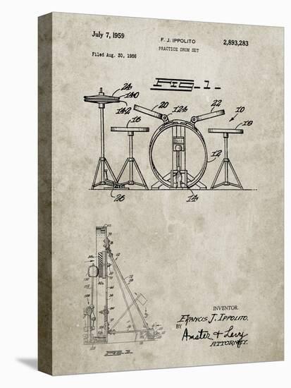 PP852-Sandstone Frank Ippolito Practice Drum Set Patent Poster-Cole Borders-Stretched Canvas