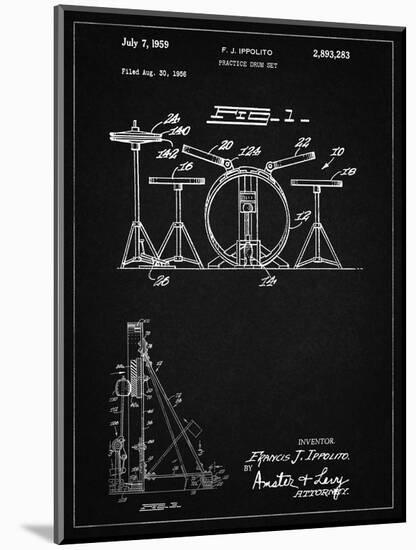 PP852-Vintage Black Frank Ippolito Practice Drum Set Patent Poster-Cole Borders-Mounted Giclee Print