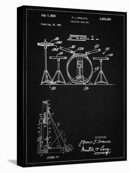 PP852-Vintage Black Frank Ippolito Practice Drum Set Patent Poster-Cole Borders-Stretched Canvas
