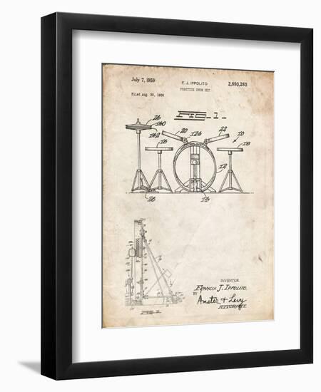 PP852-Vintage Parchment Frank Ippolito Practice Drum Set Patent Poster-Cole Borders-Framed Giclee Print