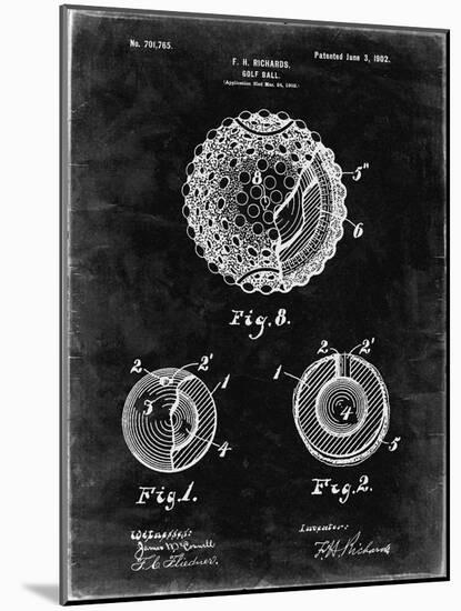 PP856-Black Grunge Golf Ball 1902 Patent Poster-Cole Borders-Mounted Giclee Print