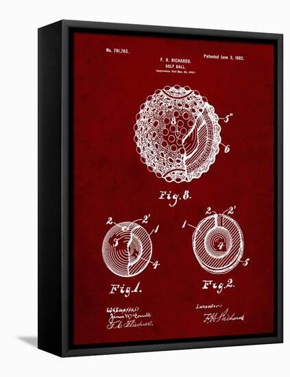 PP856-Burgundy Golf Ball 1902 Patent Poster-Cole Borders-Framed Stretched Canvas