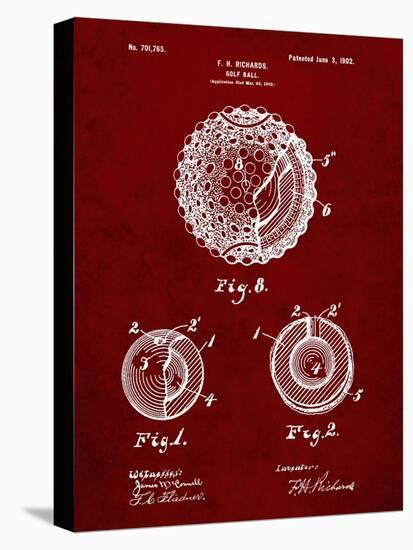 PP856-Burgundy Golf Ball 1902 Patent Poster-Cole Borders-Stretched Canvas