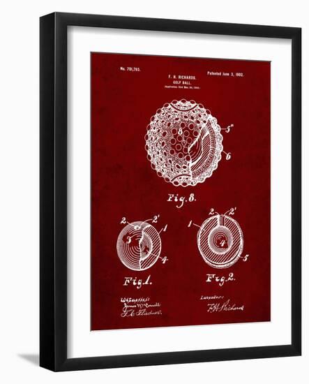 PP856-Burgundy Golf Ball 1902 Patent Poster-Cole Borders-Framed Giclee Print