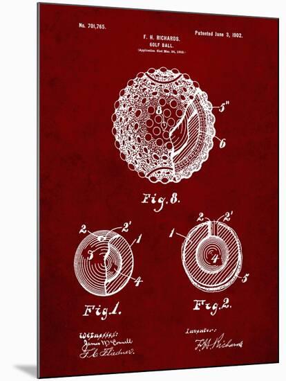 PP856-Burgundy Golf Ball 1902 Patent Poster-Cole Borders-Mounted Giclee Print