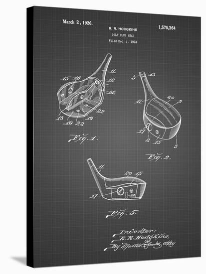 PP858-Black Grid Golf Fairway Club Head Patent Poster-Cole Borders-Stretched Canvas