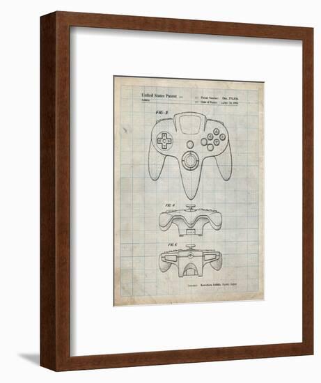 PP86-Antique Grid Parchment Nintendo 64 Controller Patent Poster-Cole Borders-Framed Giclee Print