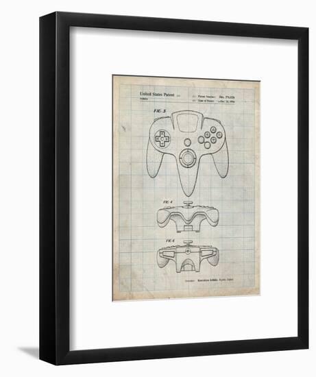 PP86-Antique Grid Parchment Nintendo 64 Controller Patent Poster-Cole Borders-Framed Giclee Print