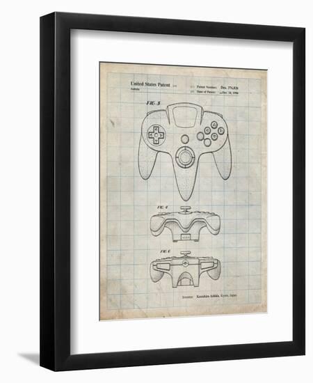 PP86-Antique Grid Parchment Nintendo 64 Controller Patent Poster-Cole Borders-Framed Giclee Print