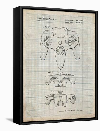 PP86-Antique Grid Parchment Nintendo 64 Controller Patent Poster-Cole Borders-Framed Stretched Canvas