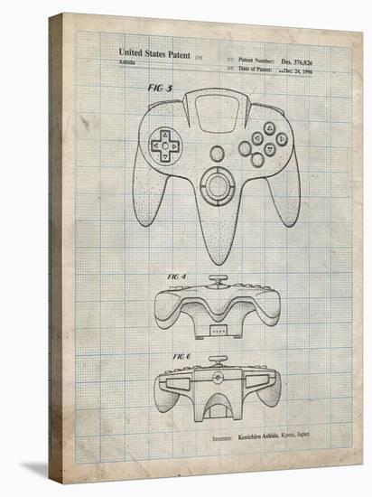 PP86-Antique Grid Parchment Nintendo 64 Controller Patent Poster-Cole Borders-Stretched Canvas