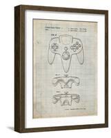 PP86-Antique Grid Parchment Nintendo 64 Controller Patent Poster-Cole Borders-Framed Giclee Print
