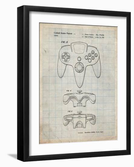 PP86-Antique Grid Parchment Nintendo 64 Controller Patent Poster-Cole Borders-Framed Giclee Print