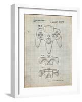 PP86-Antique Grid Parchment Nintendo 64 Controller Patent Poster-Cole Borders-Framed Giclee Print