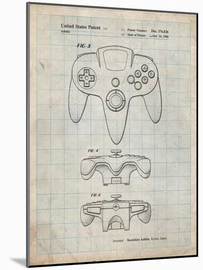 PP86-Antique Grid Parchment Nintendo 64 Controller Patent Poster-Cole Borders-Mounted Giclee Print