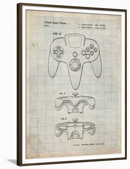 PP86-Antique Grid Parchment Nintendo 64 Controller Patent Poster-Cole Borders-Framed Premium Giclee Print