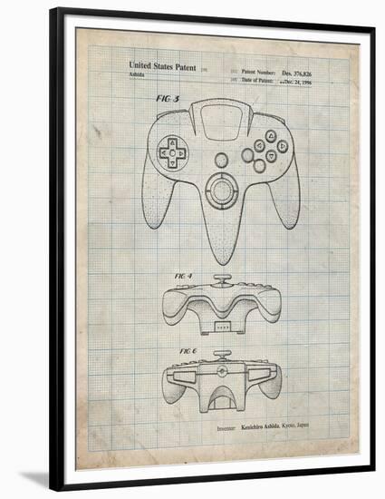 PP86-Antique Grid Parchment Nintendo 64 Controller Patent Poster-Cole Borders-Framed Premium Giclee Print