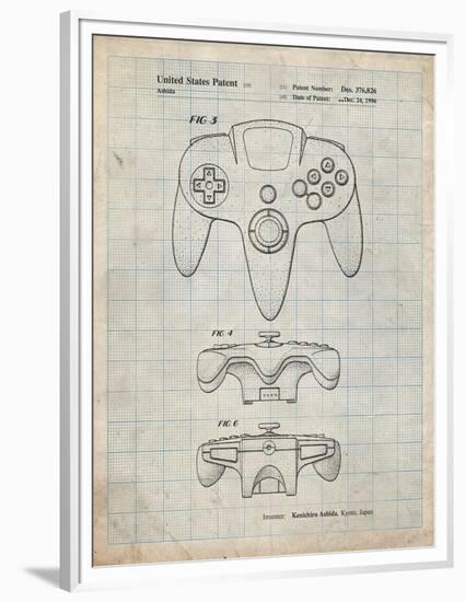 PP86-Antique Grid Parchment Nintendo 64 Controller Patent Poster-Cole Borders-Framed Premium Giclee Print