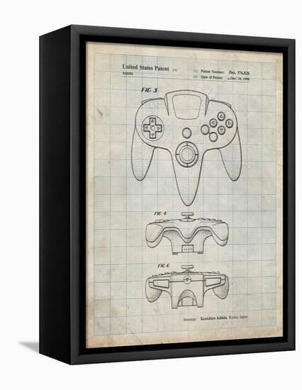 PP86-Antique Grid Parchment Nintendo 64 Controller Patent Poster-Cole Borders-Framed Stretched Canvas