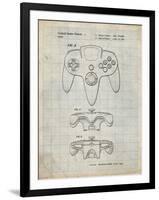 PP86-Antique Grid Parchment Nintendo 64 Controller Patent Poster-Cole Borders-Framed Giclee Print