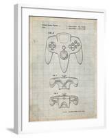 PP86-Antique Grid Parchment Nintendo 64 Controller Patent Poster-Cole Borders-Framed Giclee Print