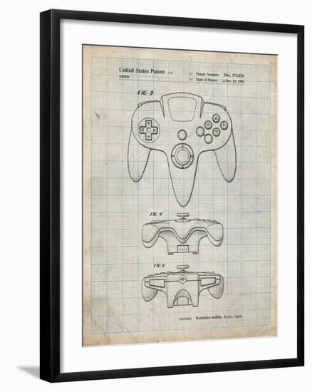 PP86-Antique Grid Parchment Nintendo 64 Controller Patent Poster-Cole Borders-Framed Giclee Print