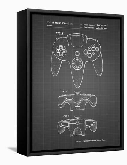 PP86-Black Grid Nintendo 64 Controller Patent Poster-Cole Borders-Framed Stretched Canvas