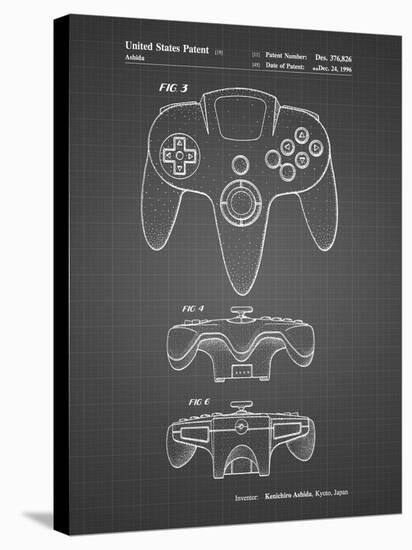 PP86-Black Grid Nintendo 64 Controller Patent Poster-Cole Borders-Stretched Canvas